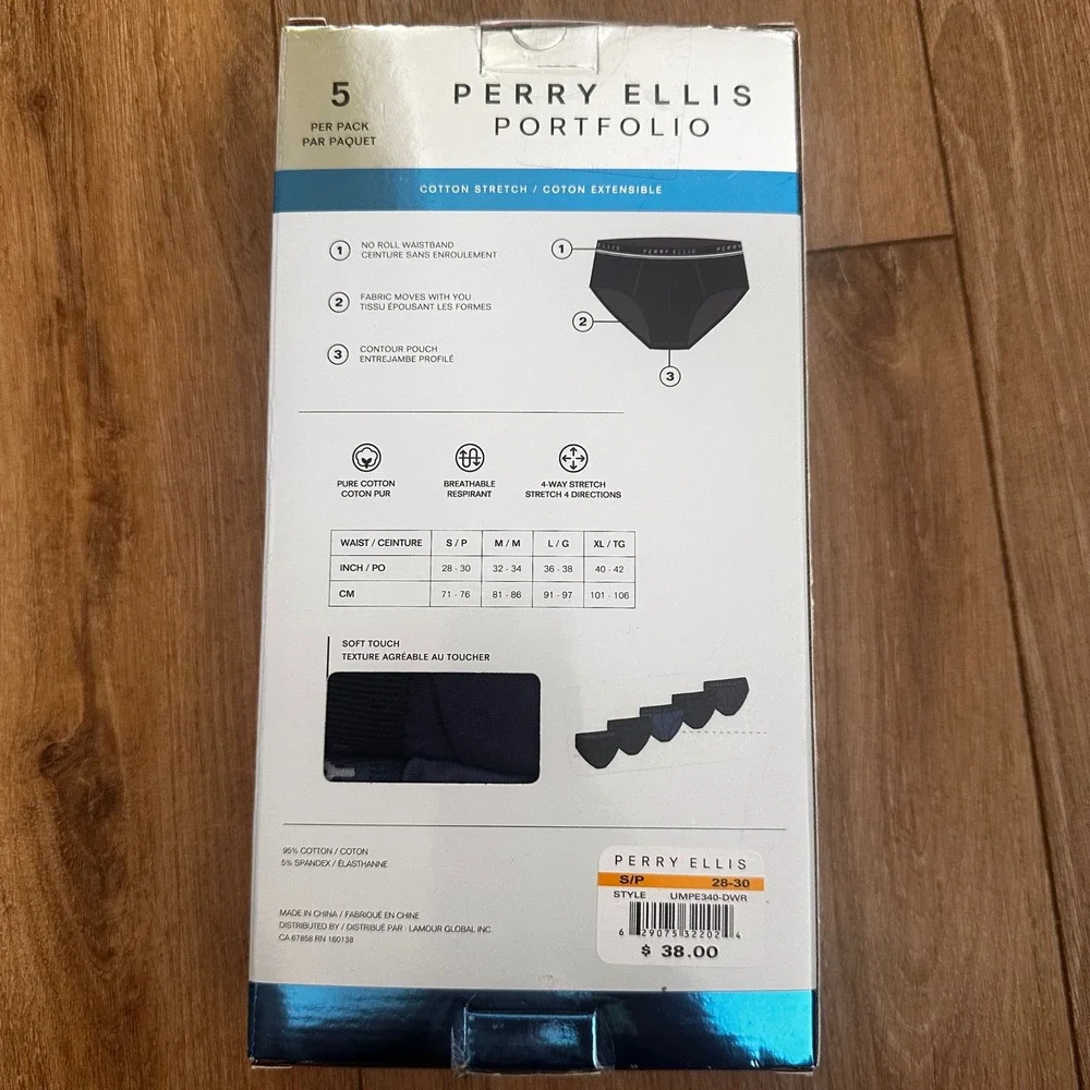 Perry Ellis Portfolio Mens 5 Pack Cotton Stretch Briefs Blue Navy Small 28-30